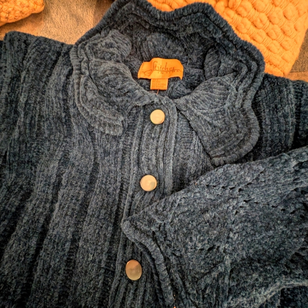 Stitch in Time Teal Button-Up Sweater - Picture 3 of 5
